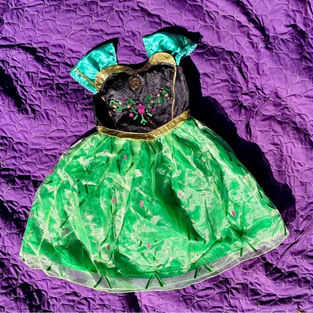 Princess Anna Dress Costume Girls 4 5 yr Frozen Halloween Gold Nordic Size 110